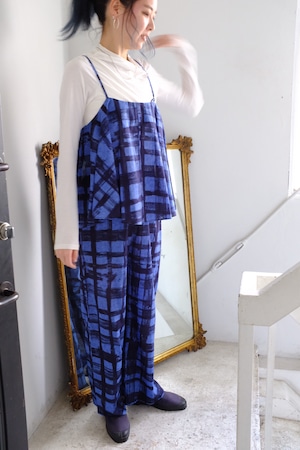 [HAKUJI]Checked print flare camisole(BLUE)