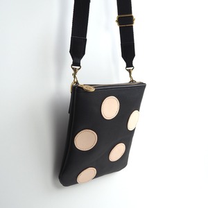 Zipper Mini Pochette (Polka Dot Patchwork/Black) Genuine Leather Smartphone Shoulder Bag