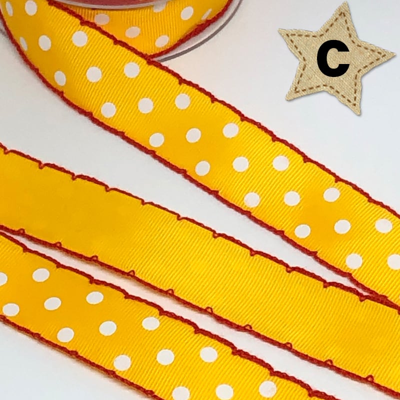 25mm幅 1m】ドット柄 水玉 スカラップ風 グログランリボン 淵 刺繍