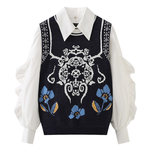 フェイクツーピースニットシャツ　21928