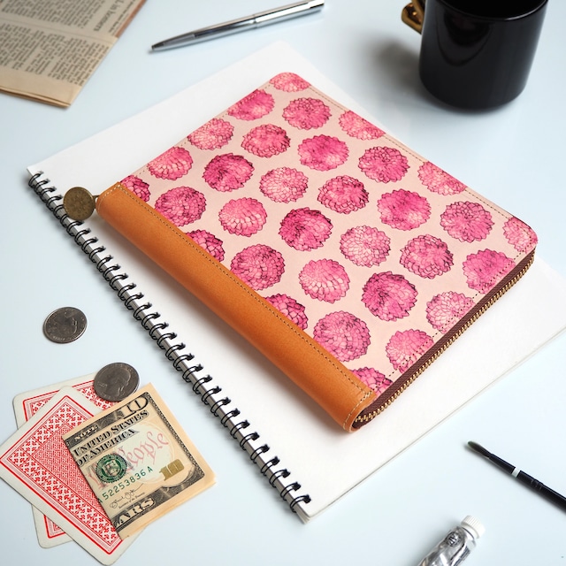 B6 size round zipper notebook cover (dahlia dot) schedule book, diary, notebook, mother and child notebook, stamp book case