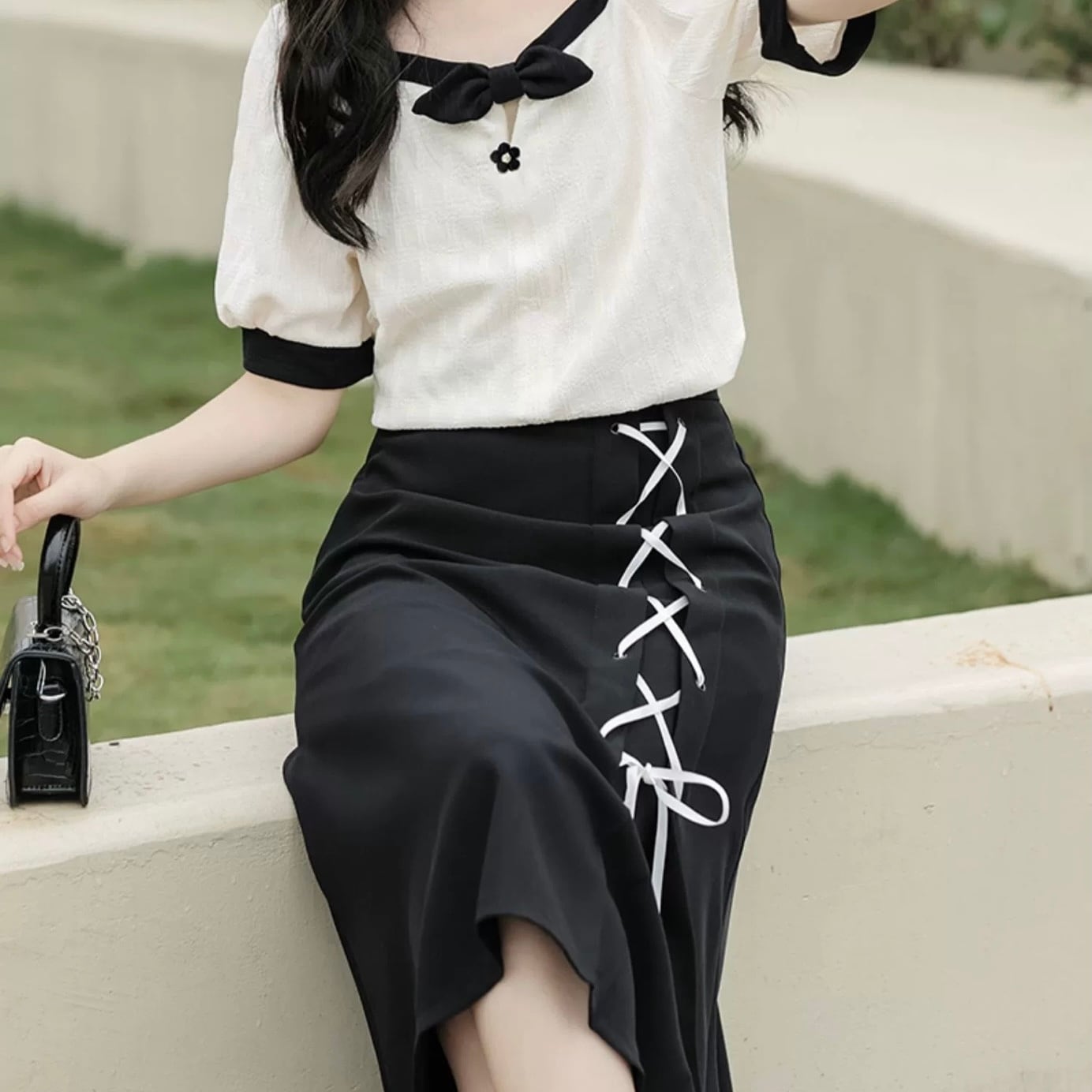 編み上げクロスリボンスカート044 | charmant