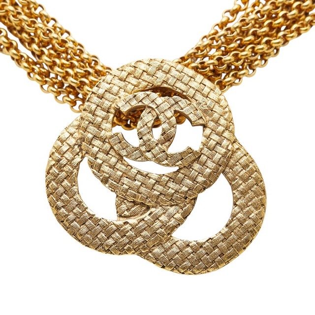 シャネル ヴィンテージ ココマーク 編み込み ネックレス ゴールド メッキ レディース CHANEL 【中古】