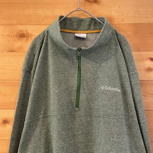 【Columbia】薄手 ハーフジップ スウェット 刺繍ロゴ 薄手 アースカラー XXL ビッグサイズ コロンビア US古着