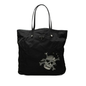 プラダ 三角ロゴプレート スカル スタッズ トートバッグ ハンドバッグ ブラック ナイロン レザー レディース PRADA 【中古】