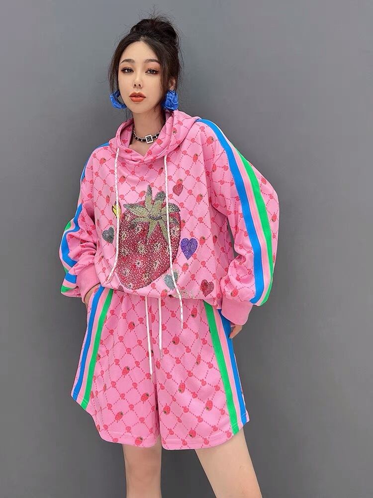 セットアップ】スウェット いちご かわいい デコレーション ピンク 白