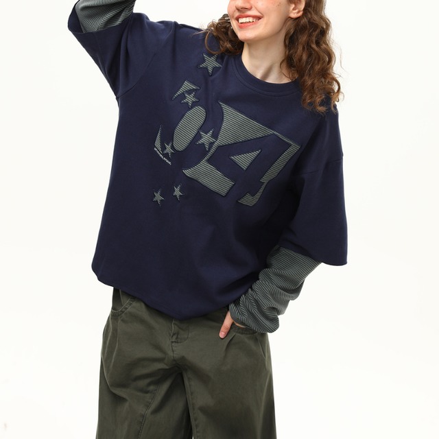 star number fake two-piece long tee　スターナンバーフェイクツーピースロンティー　J1253