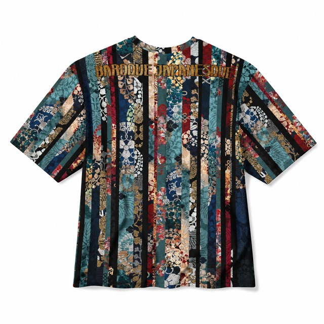 和紋様装飾ストライプ　ブルー　和柄ユニセックス 180G Performance Tシャツ