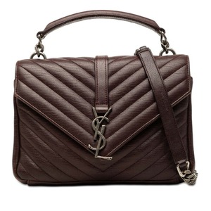 サンローラン カレッジ YSLロゴ ハンドバッグ チェーン ショルダーバッグ 2WAY CLD392737・0515 ダークブラウン レザー レディース SAINT LAURENT 【中古】