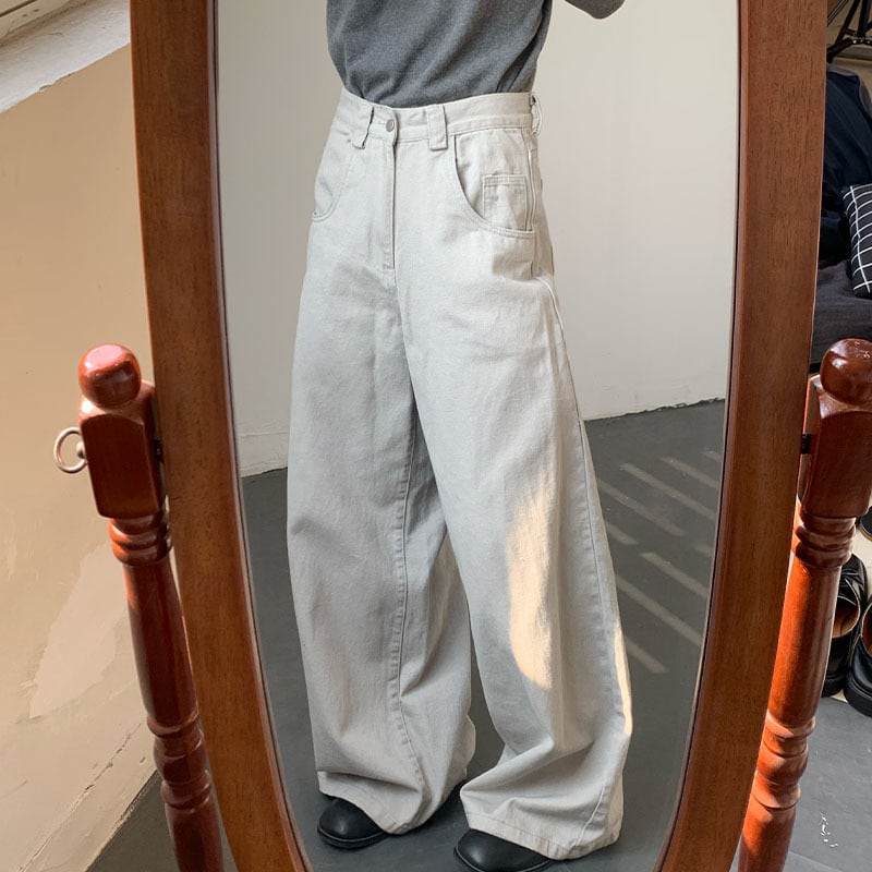 MION薄灰のベーシックデニムワイドパンツ