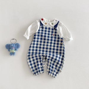 【BABY】春新作　ブルーチェックサロペット