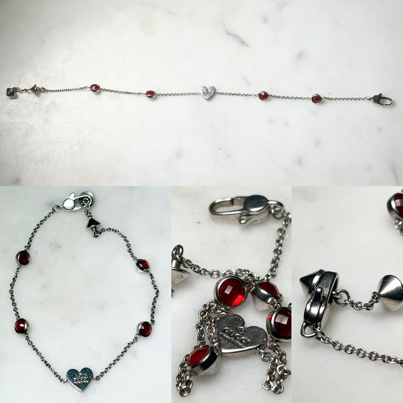 GUCCI silver red crystal heart bracelet “Trademark”