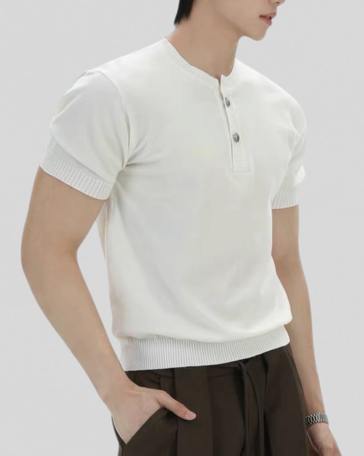 Fine Rib Henley Tee（100％/0％）