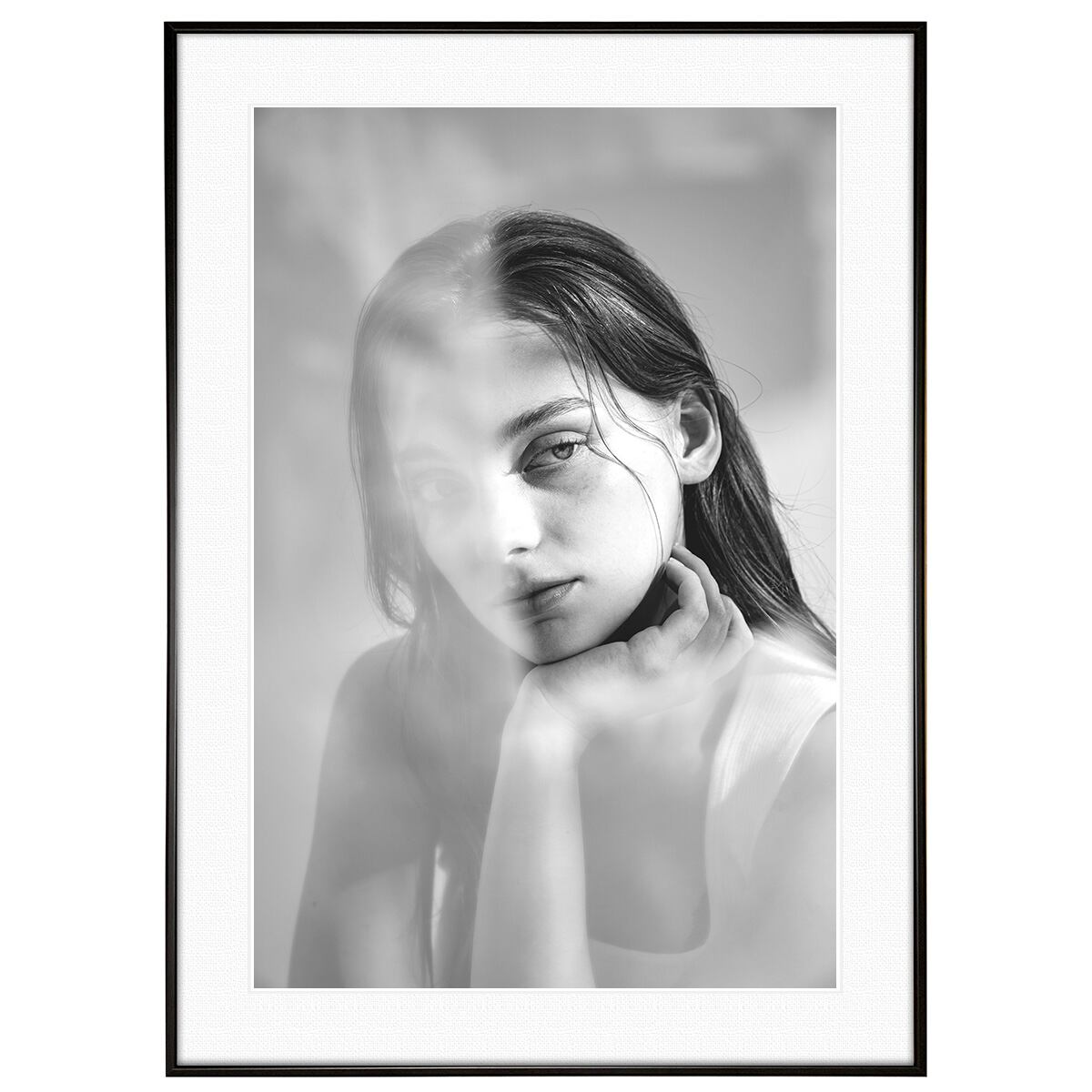 人物写真 思索する女性 ポートレート インテリアモノクロアートフォトポスター額装 AS4624