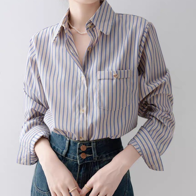 ブルーストライプ柄 シャツ 00078