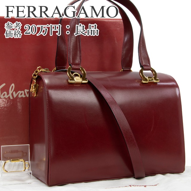 本物 送料無料 フェラガモ 2WAYショルダーバッグ レディース ガンチーニ 赤紫色 ワインレッド 珍しい 肩掛け 斜め掛け ロゴ 鞄 バック I306