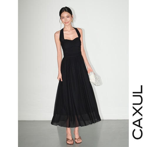 Soft Mesh Halter Maxi Dress/2color