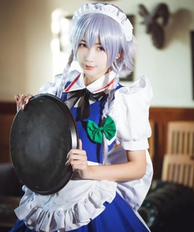【男性Lサイズ】コスプレ一式　東方project 咲夜風　素人製　ウィッグ付 milky time] ウィッグ付き 十六夜咲夜 コスプレ 東方 東方紅魔郷 衣装