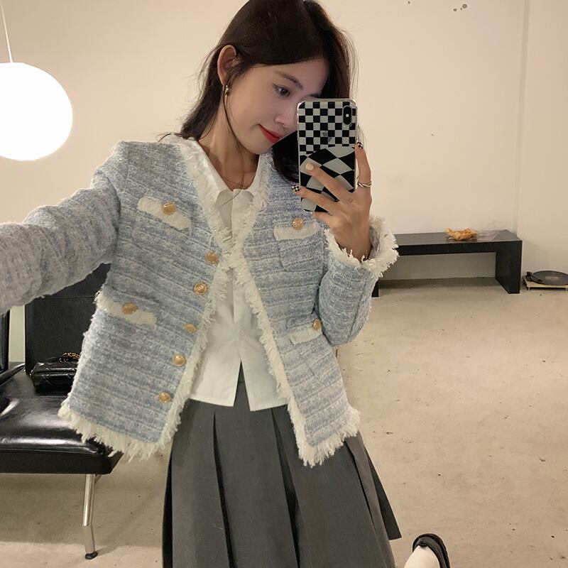 ツィードジャケット スプリングオータムショート 春物 秋物 萌量不足27975030550