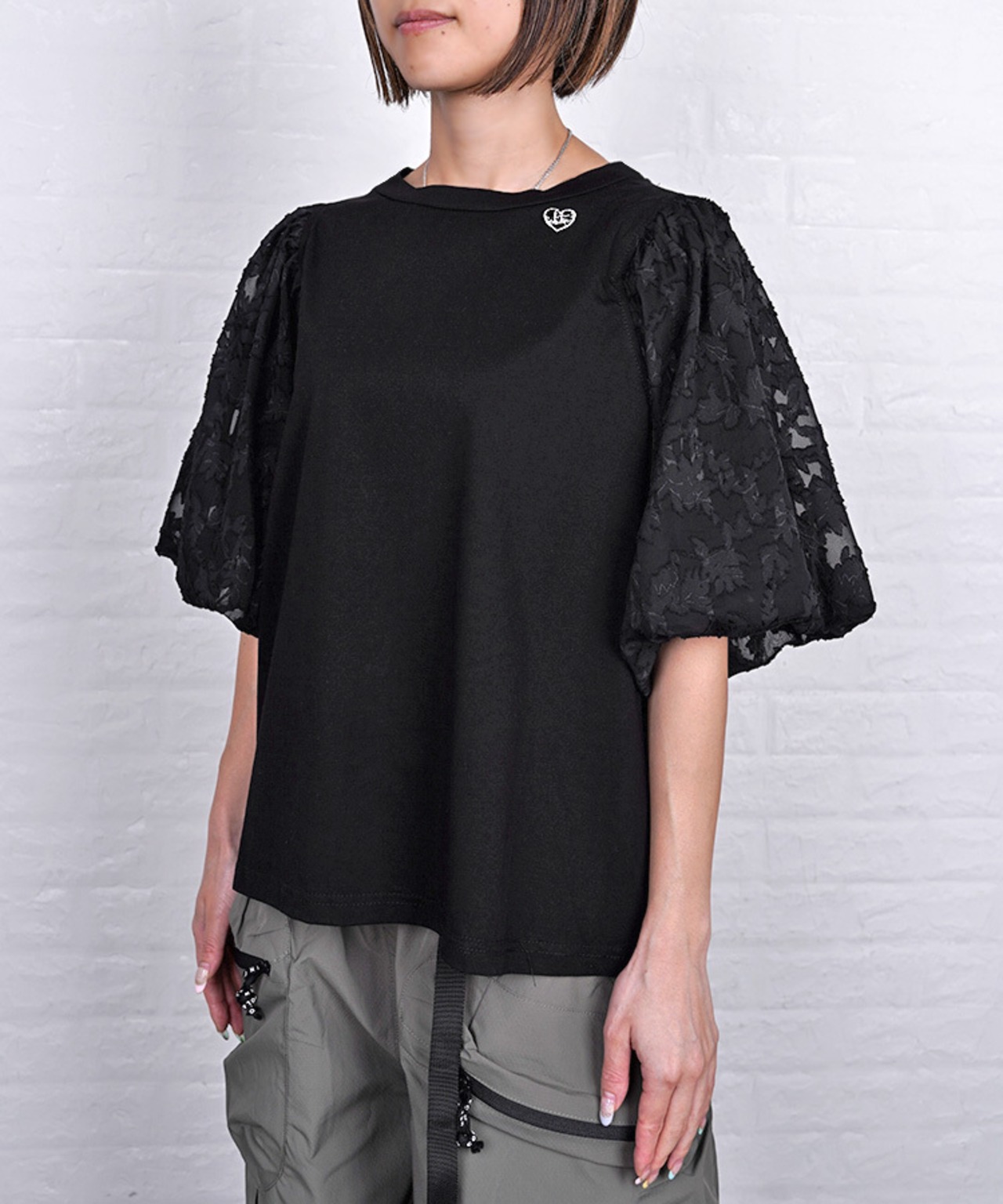 【直営限定ITEM】オパールシフォンスリーブTOPS (BLACK)　CQ-48012H