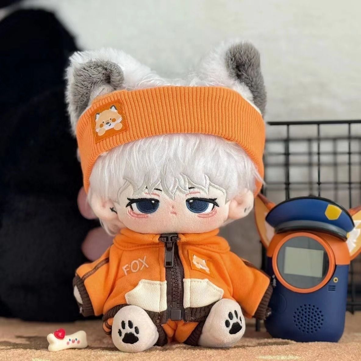 20cmぬいぐるみ用 キツネ/オオカミ柄 トップス+パンツ+ニットヘア