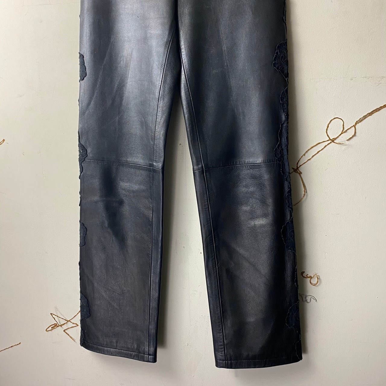 vintage GIANNI VERSACE side lace design leather pants