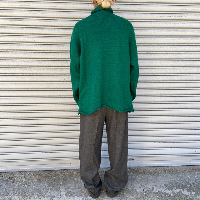 90s J.CREW ロールネックウールセーター 巨人タグ ニット 緑 L