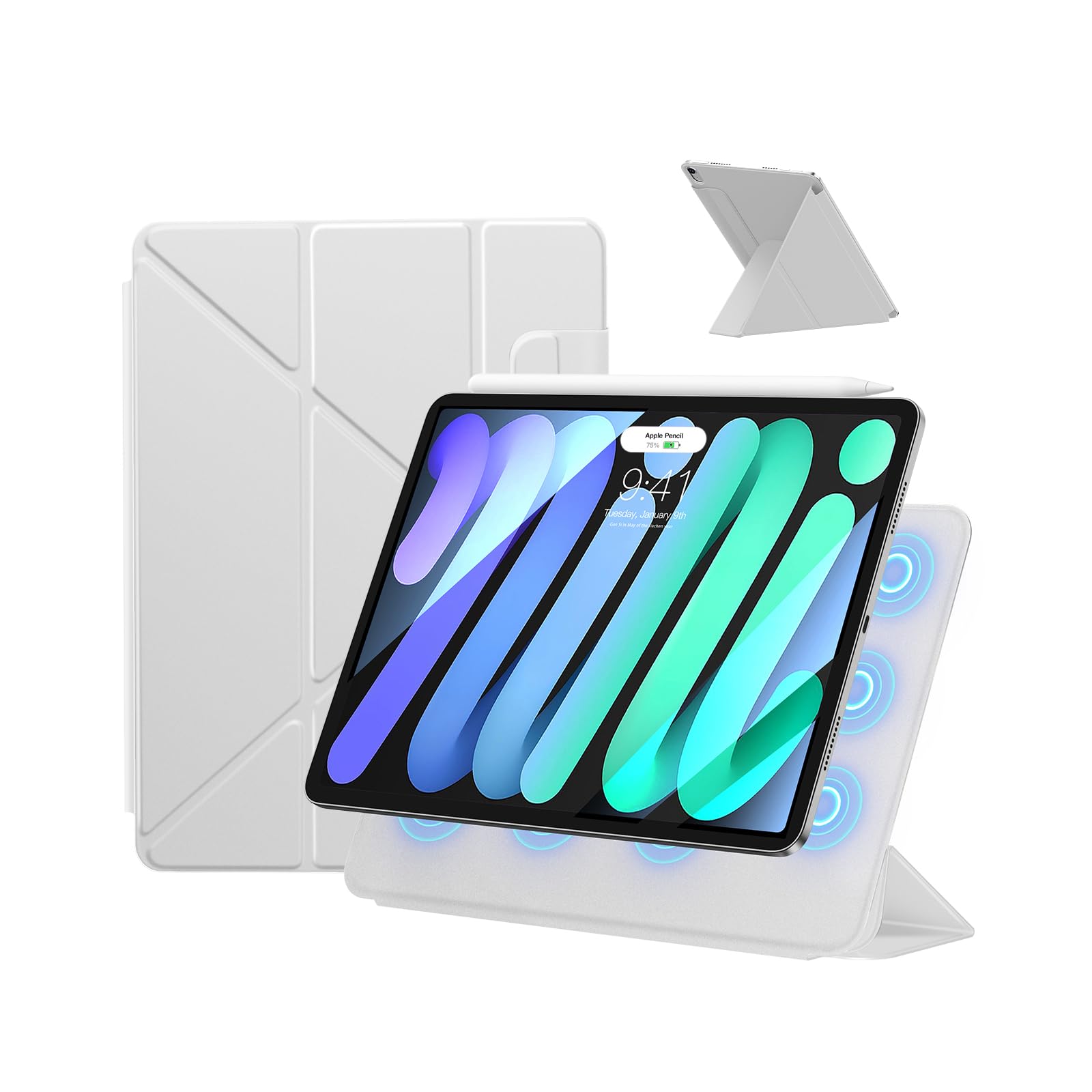 SANDUODD iPad mini7 ケース(A17 Pro、2024) iPad mini 第7/6世代 ケース (2024/2021) 8.3インチ ケース 強力マグネット吸着 横置&縦置 角度調整可能 三角形スタンド 安定感 Pencil Pro/USB-C対応 超スリム 極薄 軽量 耐久性保護カバー (ライトグレー)