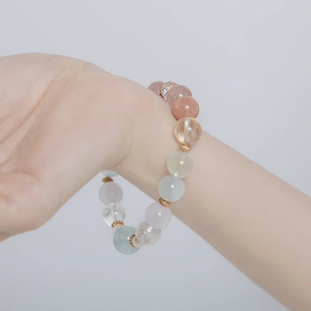 光の宝箱｜アクアマリン パール ホワイトクォーツ ラベンダーアメジスト プレナイト ディープシトリン サンストーン ストロベリークォーツ｜天然石ブレスレット