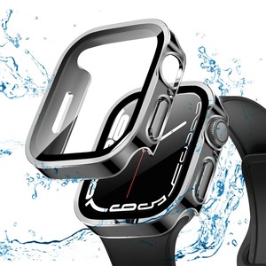 【在庫のみ】[ELYBYYLE] 【2023冬強化版】 for Apple Watch ケース Apple Watch ケース 対応 IP68完全防水 バンド 水泳・スポーツ専用 防水ケース 3D直角エッジデザイン Apple Watch Series7/8/9 41mm対応 光沢のブラック＆シルバー
