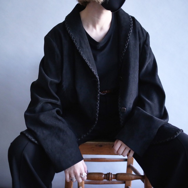 "花×刺繍" front and back pattern stitch work design box silhouette fake suede jacket