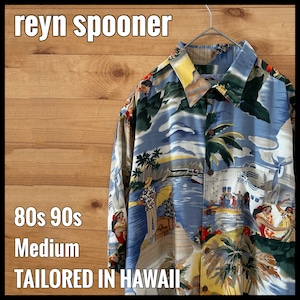 【reyn spooner】80s ハワイ製 アロハシャツ 総柄 ダイヤモンドヘッドタグ ビンテージ Mサイズ レインスプーナー US古着