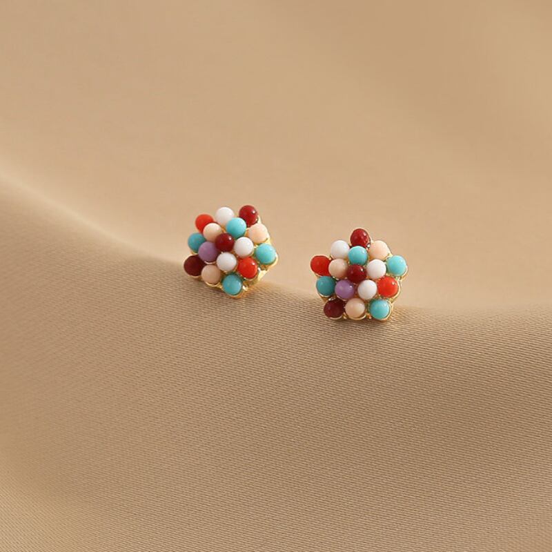 Turquoise & Coral Mix Petite Earrings S0238
