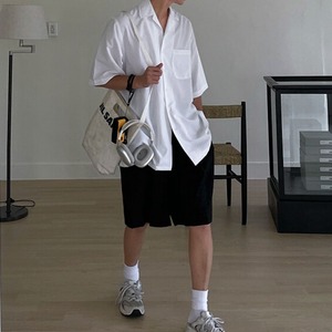 ルーズ開襟シンプル半袖シャツ　MT0080435