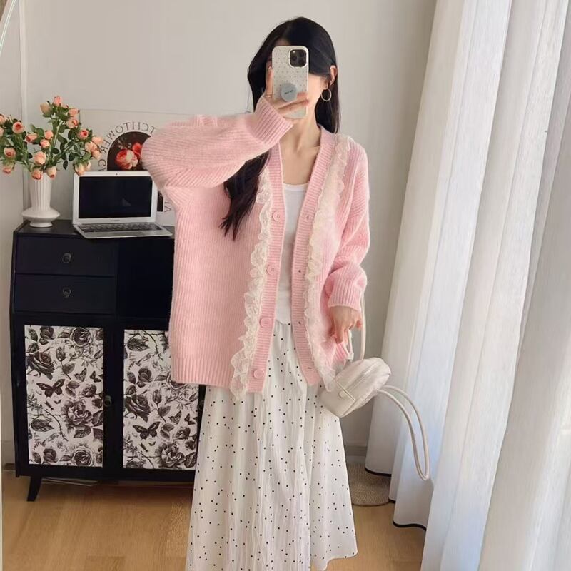 【outer】レース付きカーディガン Q6505