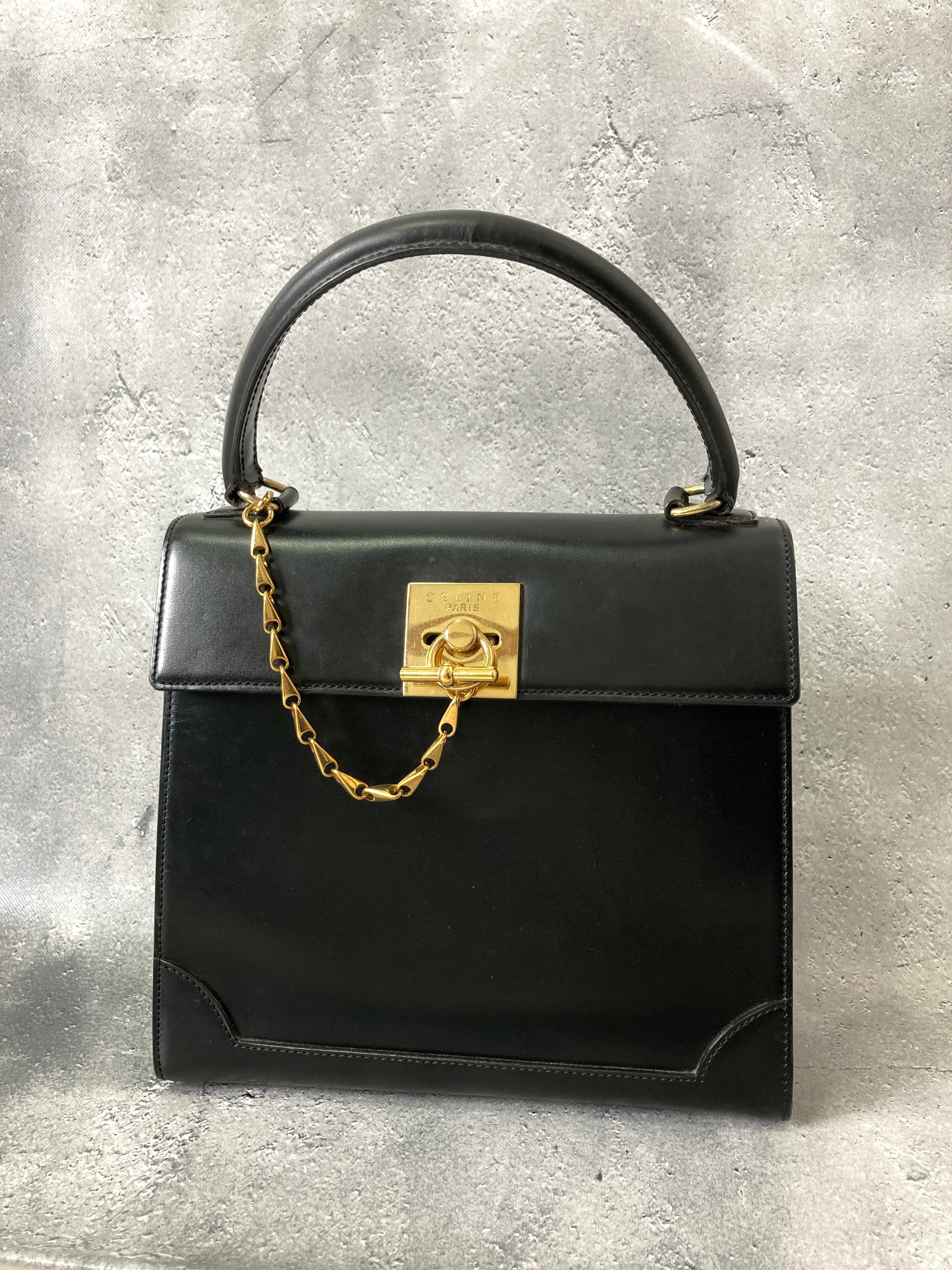 CELINE セリーヌ ガンチーニ トグルチェーン レザー ケリー ハンドバッグ ブラック vintage ヴィンテージ オールド gymuk4 |  VintageShop solo powered by BASE