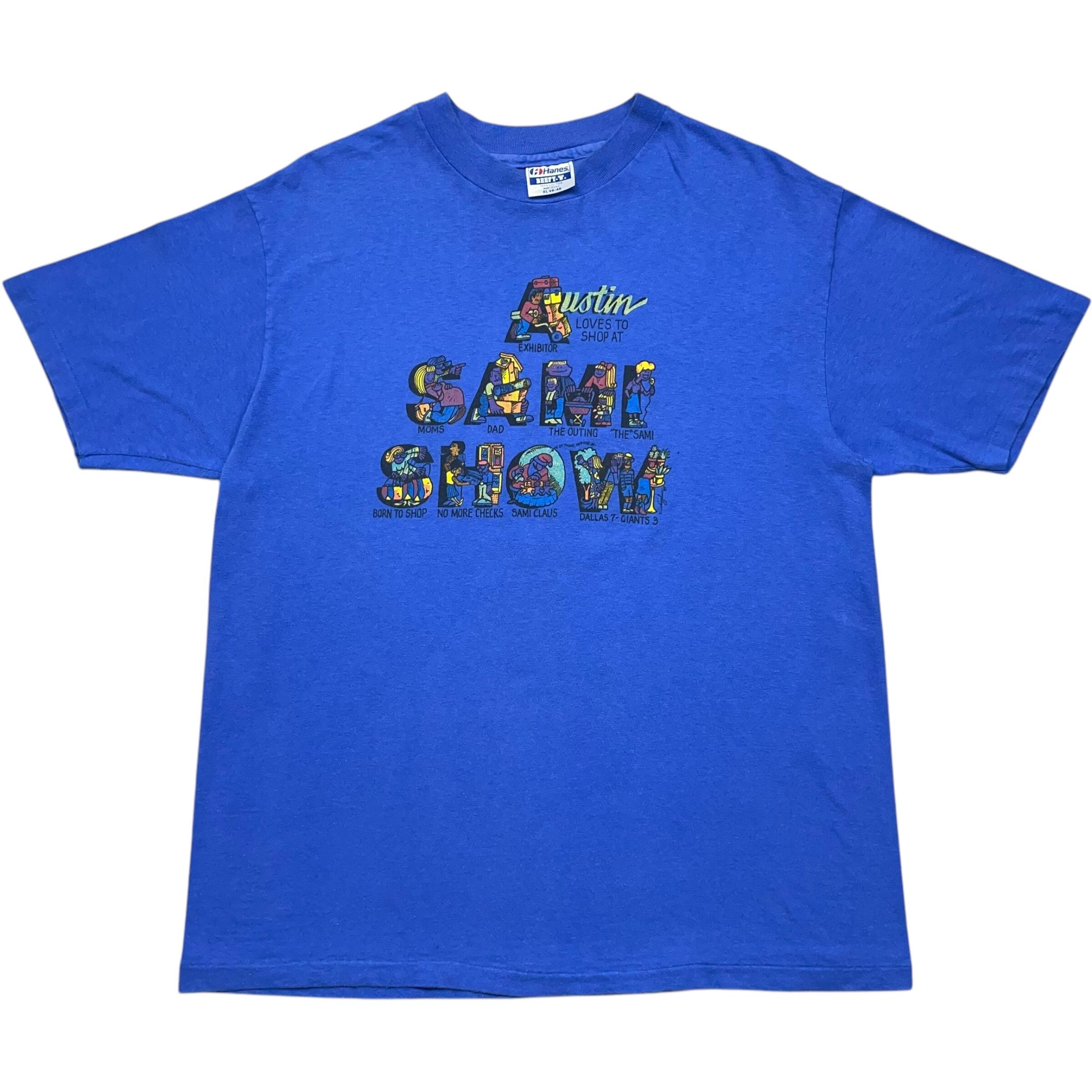 《XL》Hanes ヘインズ Tシャツ 英字 プリント シングルステッチ ブルー USA製 80年代 vintage no.7099