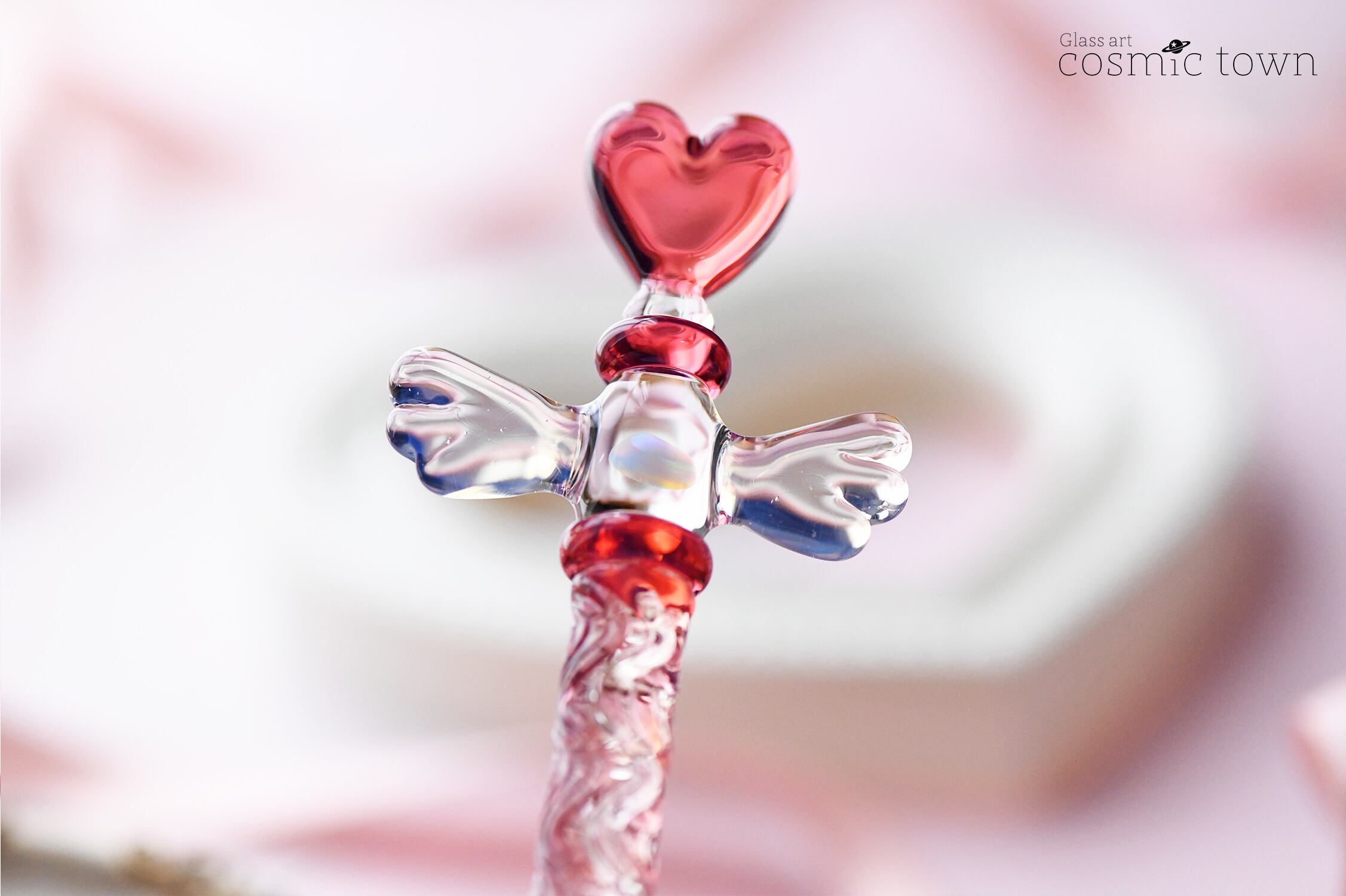 ハートのガラスペン / ウイングver. / ボロシリケイト【オパール2個