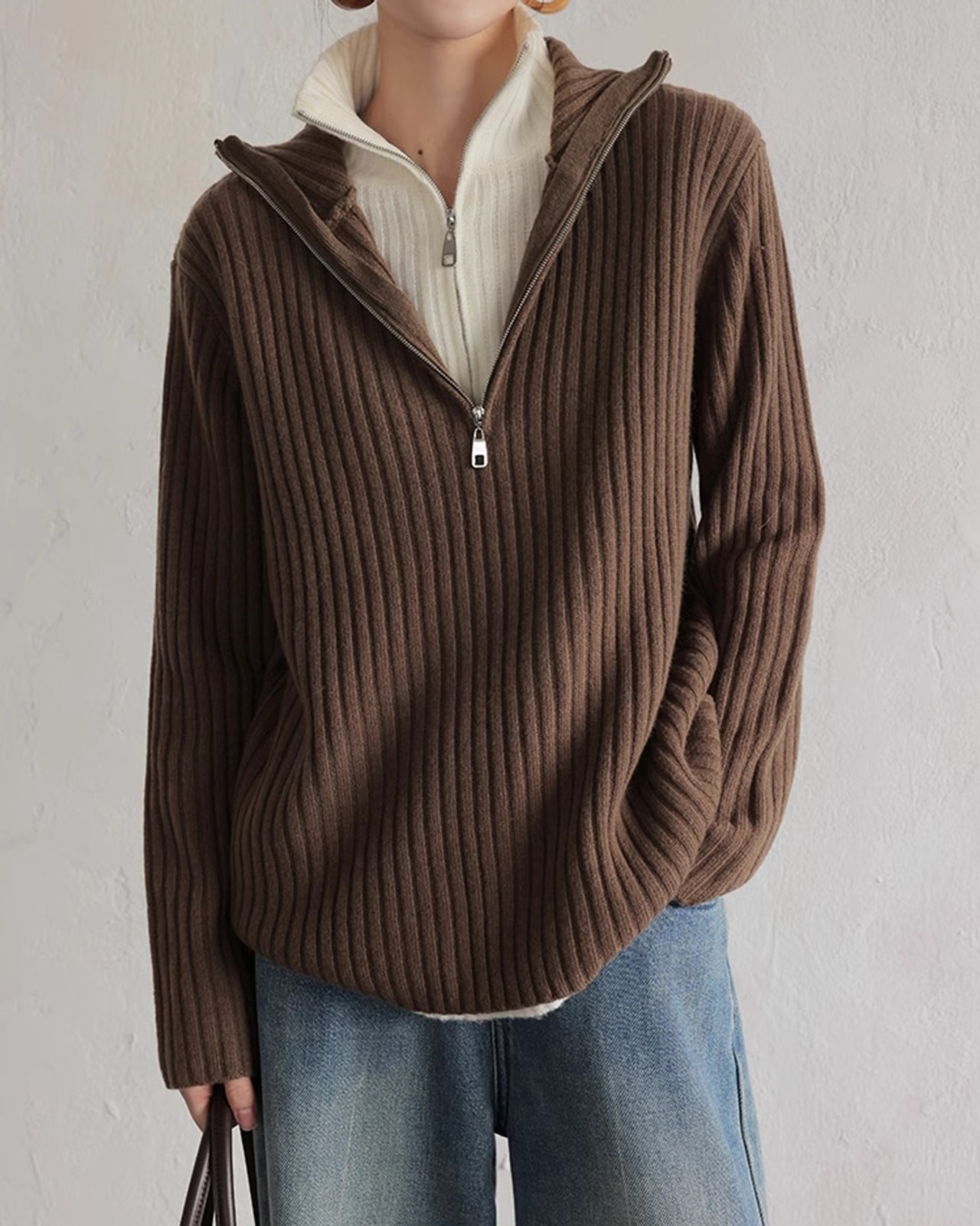 Half zip fake layered Pullover T20297