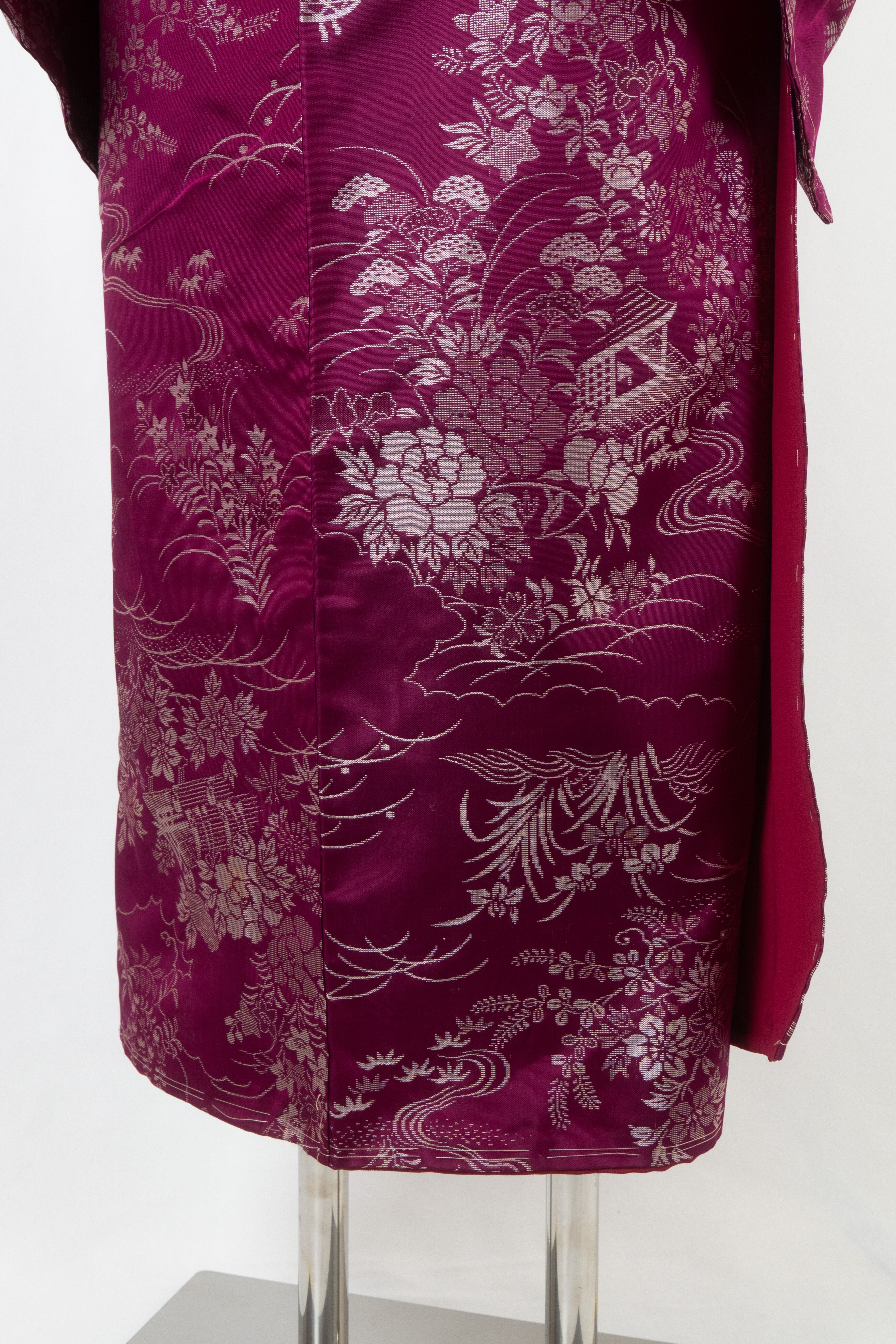 身丈140.5cm:えんじ小紋光沢ある生地 | casual Kimono 千梛