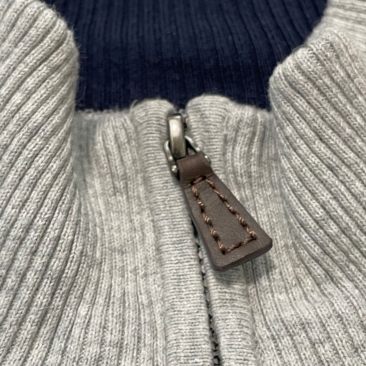 【NAUTICA】ハーフジップ ニット ボーダー プルオーバー 刺繍ロゴ ワンポイントロゴ XX-LARGE ビッグシルエット ゆるだぼ ノーティカ グレー US古着