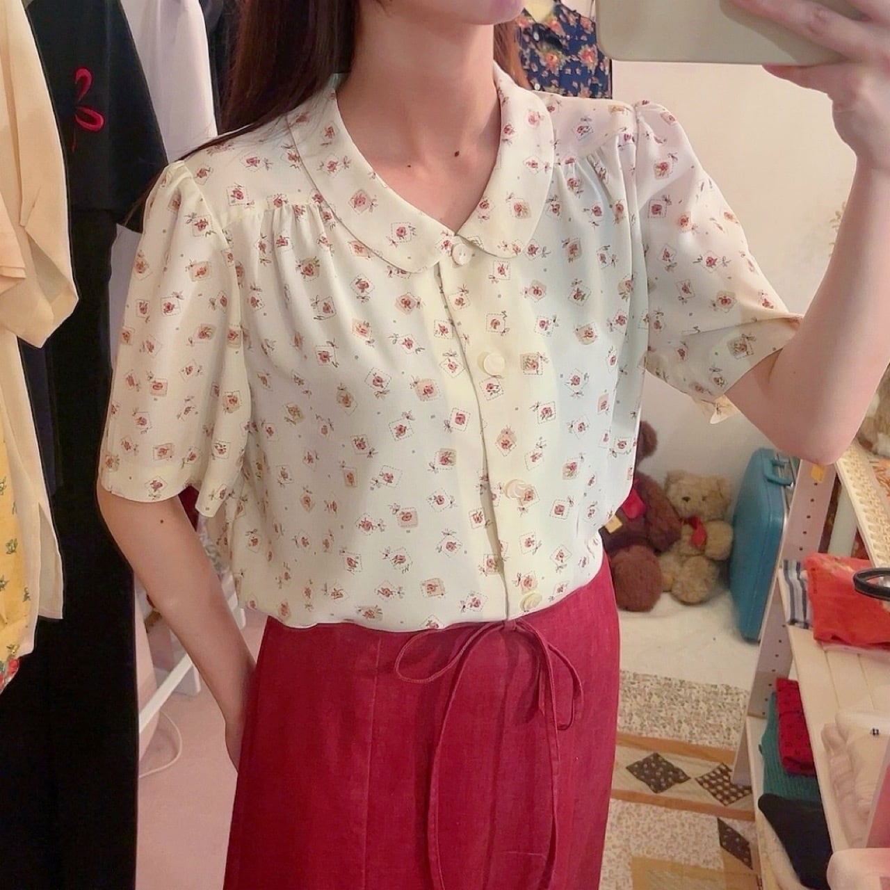 rose square stitch blouse