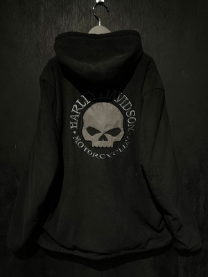 【WEAPON VINTAGE】"Harley-Davidson" Skull Design Vintage Fleece Zip Up Hoodie