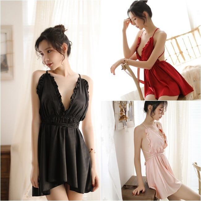 ベビードール ランジェリー シースルー ナイトウェア Tバックショーツセット/3-1812