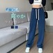 デニムワイドパンツ ひんやり 夏 涼しいパンツ レディース パンツ 爽やか デニムパンツ ジーンズ ストレッチあり ボトムス リラックス ウエストゴム ジーパン 薄手なデニム 長ズボン イージーパンツ