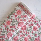 ブロックプリント生地【50cm単位】インド綿  片耳デザイン付き 花柄B 白×赤×ピンク #54922-WT2