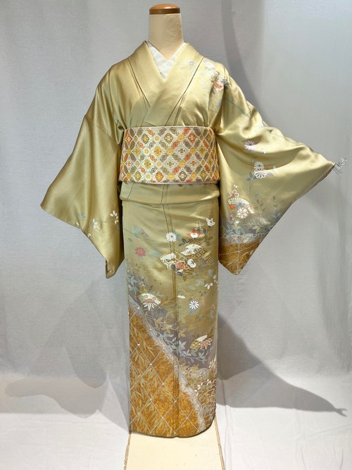 2130 高身長 草花紋様 訪問着 袷単品 Houmongi(lined kimono)