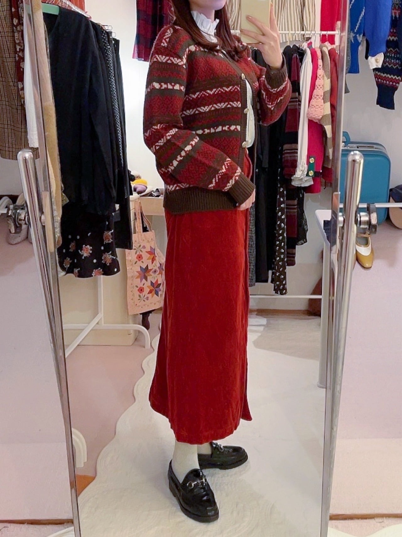 bordeaux × brown knit cardigan