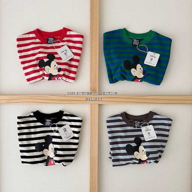 【取寄】melikey|mickey ribbed short tee|ミッキーシボリ半袖Tシャツ|XS-JM|kids&jr|26 autumn