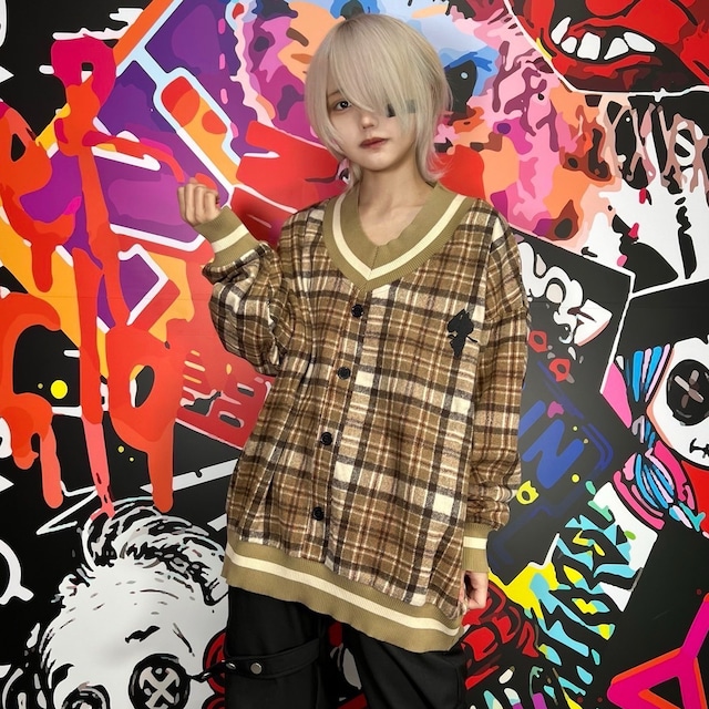 MODERN CHECKERED VネックPULLOVER